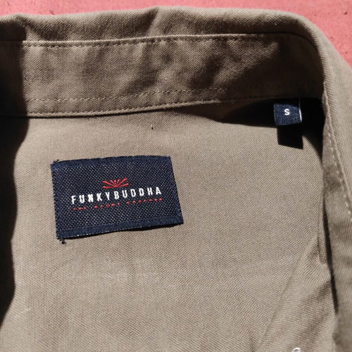 Funky Buddha Long-Sleeved Linen Shirt Khaki New Size S