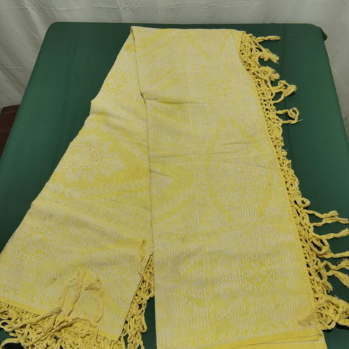 Lace table runner with fringes used, time stain 1940