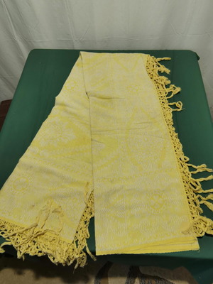 Lace table runner with fringes used, time stain 1940