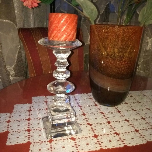Candle holder new, transparent heavy crystal, 26cm height