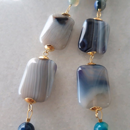 Handmade set with blue agates and steel clasps like new