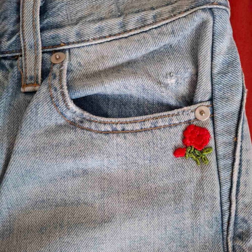 Madewell jeans used with floral detail, light blue wash