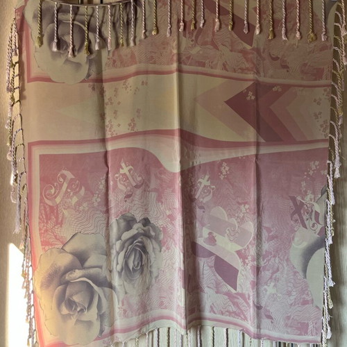 Silk Soufli Scarf like new with print and silk tassels