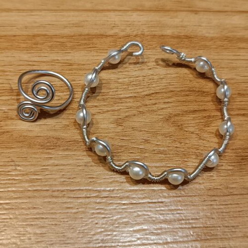 Aluminum silver bracelet and ring set made to order