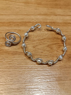Aluminum silver bracelet and ring set made to order