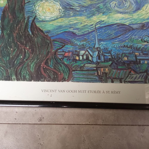 Van Gogh Nuit Etoilée A St Remy framed poster used 50x40 1980s collectible