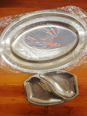 Inox Serving Set with Abert 40cm Oval Platter & 2-Section Tray