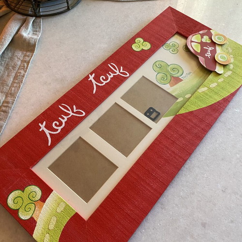 Handmade wooden children's wall photo frame red with trees and car