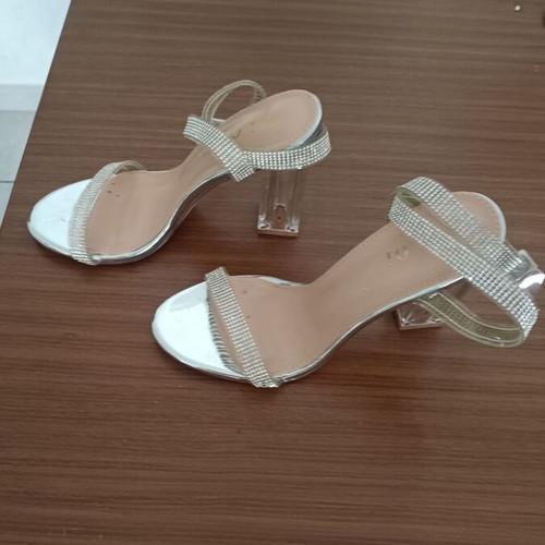 Summer sandals with transparent heel size 38, silver rhinestones