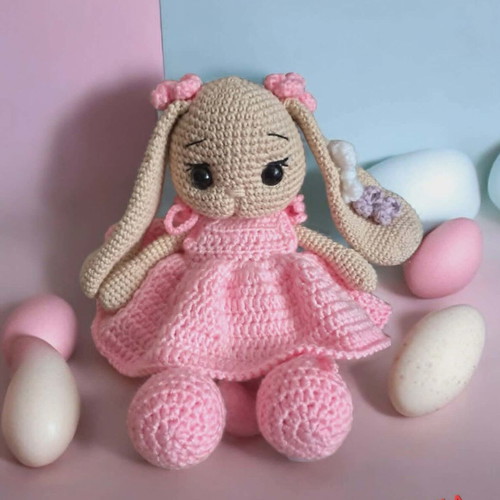 Amigurumi bunny doll new with pink dress
