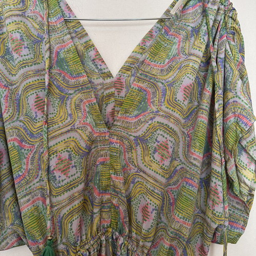 Kaftan Abysse with floral summer pattern like new, multicolor green