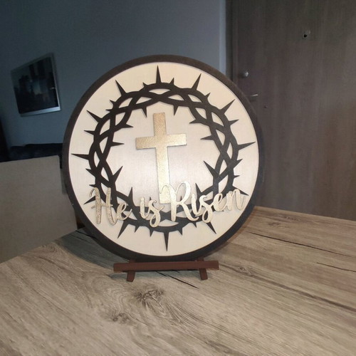 Handmade wooden Easter table decoration He is Risen new