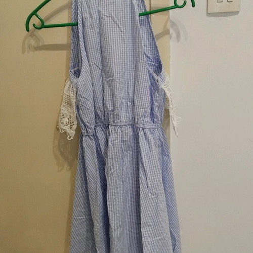 Blue checked dress with embroidery like new
