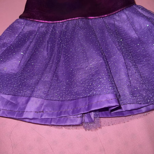 Doll dress with hair ribbon set used, satin and glitter tulle