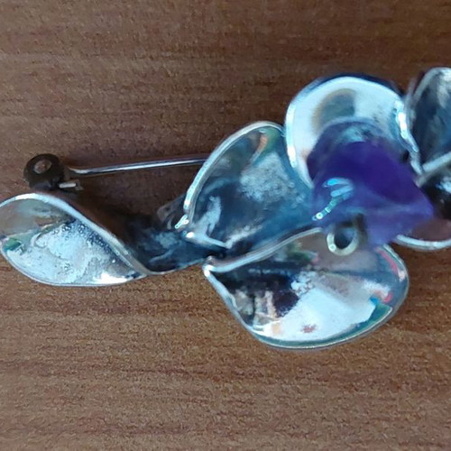 Silver brooch handmade oxidized with amethyst stone