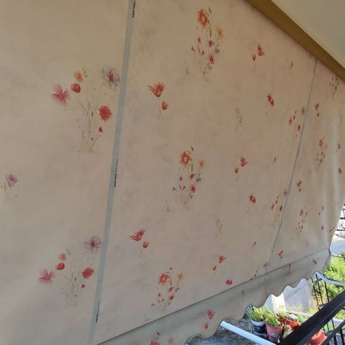 Awnings with orange supports like new, Super Tenta Papandreou fabric