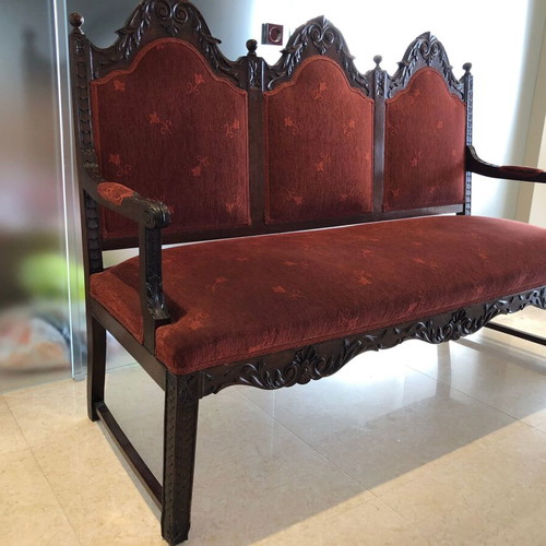 Carved three-seater sofa used, vintage