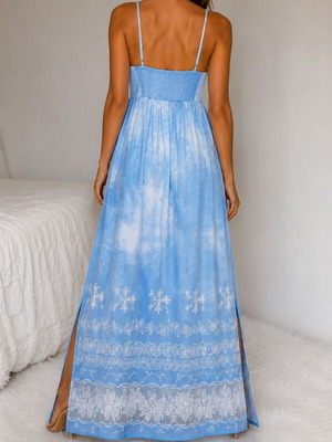 Maxi dress with sea blue embroidery, used, Ths Fashion, size M