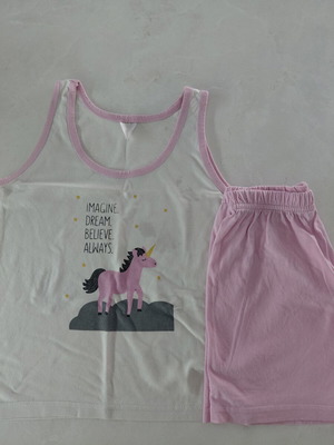 Children's summer pajama set with unicorn print, pink-lilac