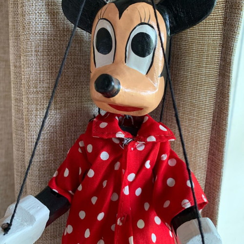 Mini Mouse wooden marionette new with dress
