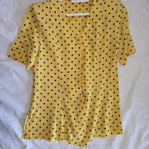 Vintage women's shirt yellow with black polka dots size M like new