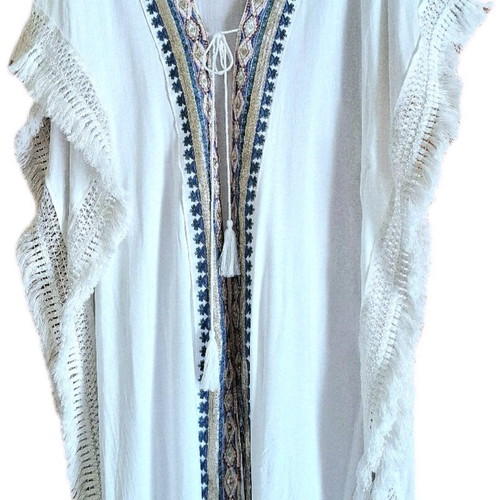 Achilleas Caftani like new, cotton with sequins and fringes
