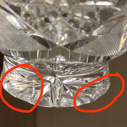 Vintage crystal vase/candle holder/ashtray used, with handmade designs