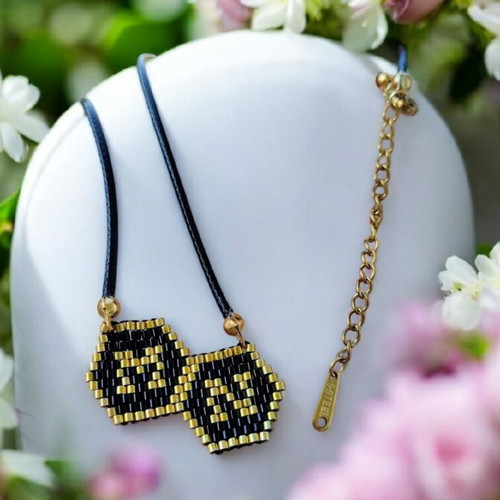 Steel necklace double monogram Miyuki handmade, made-to-order