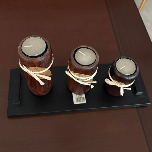 Set of 3 wooden candles new