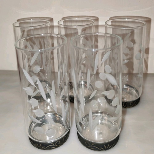 Vintage vodka/ouzo/cognac glasses set of 5, crystal and copper-nickel, like new
