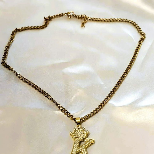 Monogram necklace gold new with sparkling zircon unisex