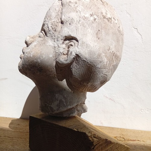 Plaster Head Sculpture on Wooden Base 23 cm, used