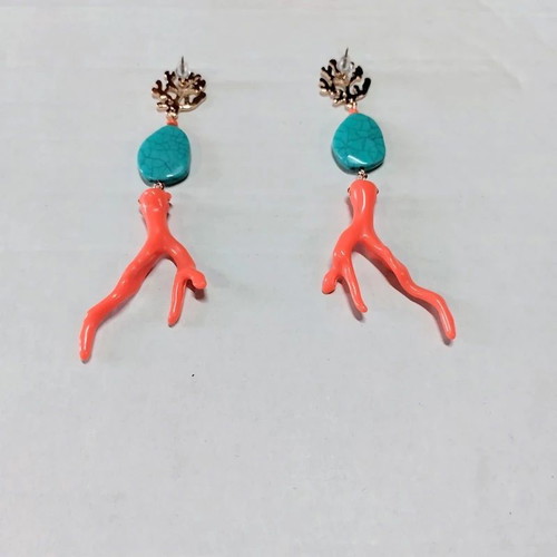 Mango statement dangle earrings faux coral turquoise and orange, like new