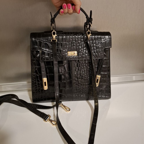 L.Credi vintage handbag and shoulder bag, genuine cow leather, black