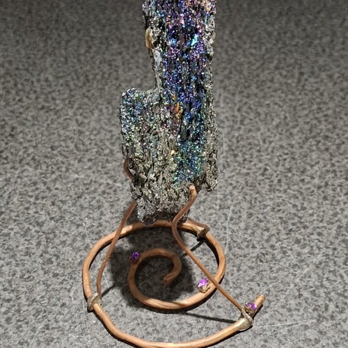 Iridescent Carborundum Crystal 11cm with Handmade Copper Base like new