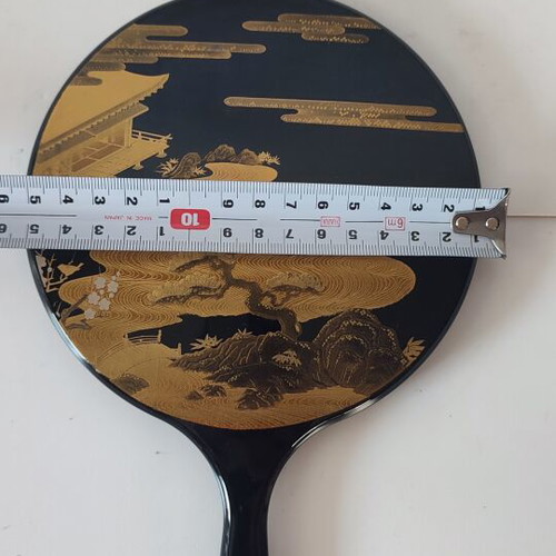 Yamanaka Lacquerware Hand Mirror with Gold Maki-e, authentic Japanese