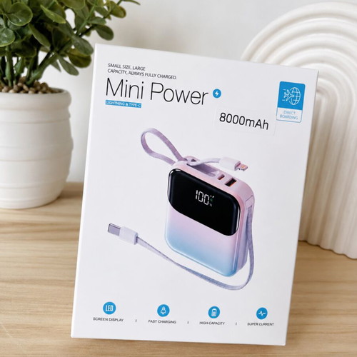 Mini Power 8000mAh Power Bank with Lightning and Type-C