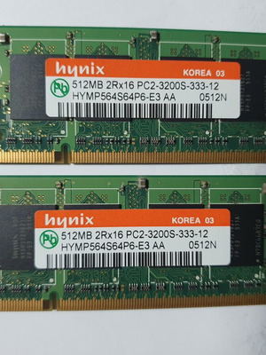HYNIX 512Mb 2Rx16 PC2-3200S-333 RAM used, 2 pieces for retro laptop