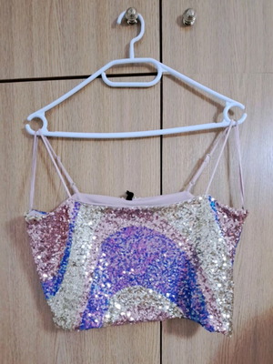 Sinsay crop top with thin straps new, size XL multicolor