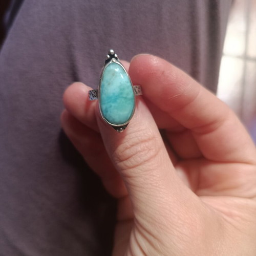 Stone ring new with vivid turquoise stone made in Spain