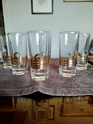 Σετ 6 ψηλά ποτήρια whisky με χρυσά γαλόνια ΠΝ σαν καινούργιο