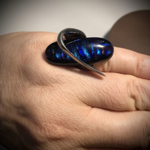 Avaris handmade ring 925 silver with dichroic fused glass stone