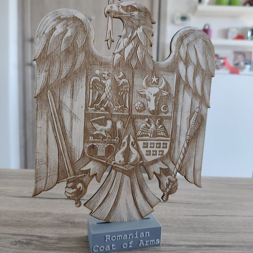Romanian Coat of Arms Wooden Laser Engraved Decorative Stand new