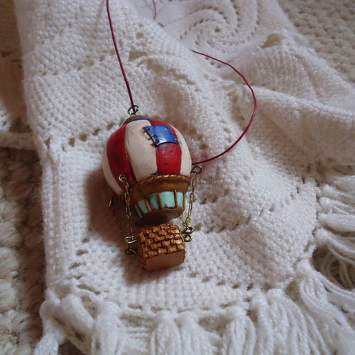 Hot air balloon pendant multicolored made to order from polymer clay