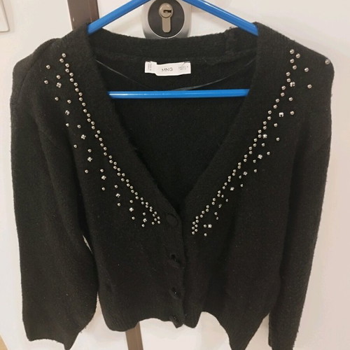 Mango wool black cardigan with silver stones medium like new