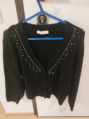 Mango wool black cardigan with silver stones medium like new