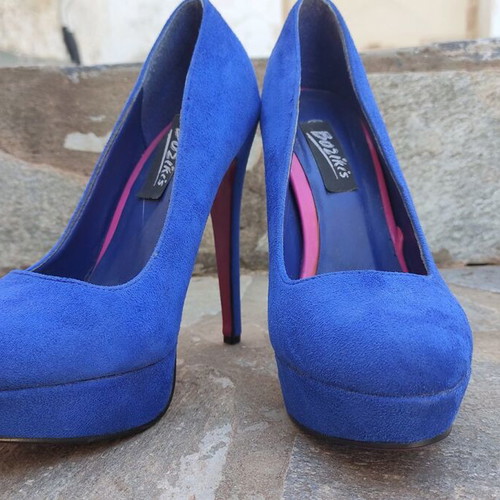 Bozikis blue suede pumps used, platform heel 13cm size 37