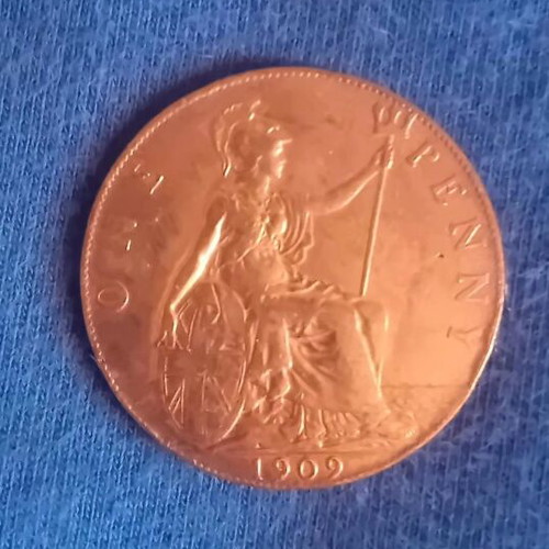 One Penny 1909 coin of Great Britain, like new