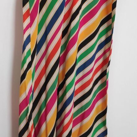 Striped multicolored midi dress with satin texture one size