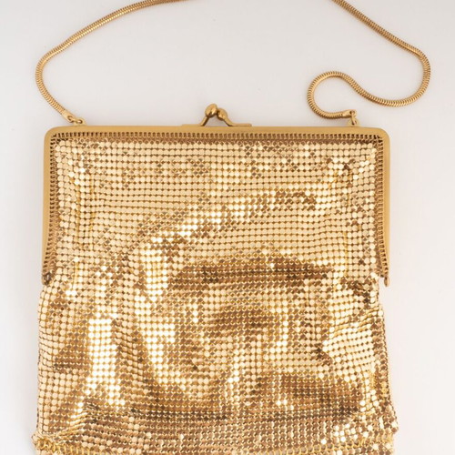 Vintage Whiting & Davis Style Gold Metal Mesh Evening Bag used